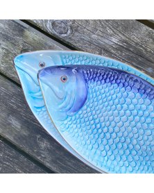 Fiskefade i keramik blå