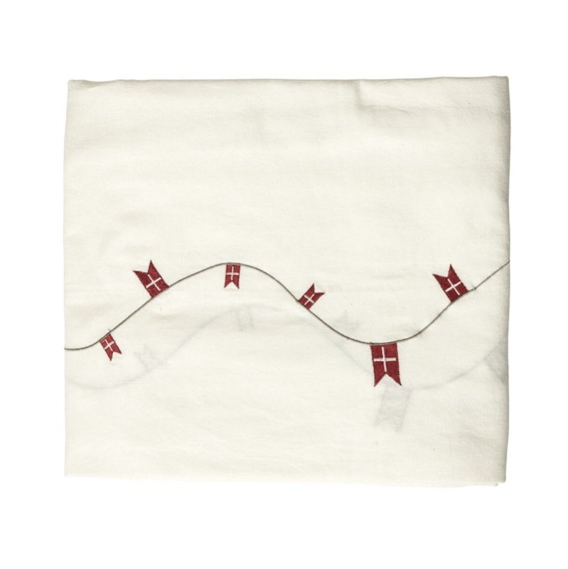 Hvid hørdug med dannebrogsflag Hvid hørdug med dannebrogsflag
